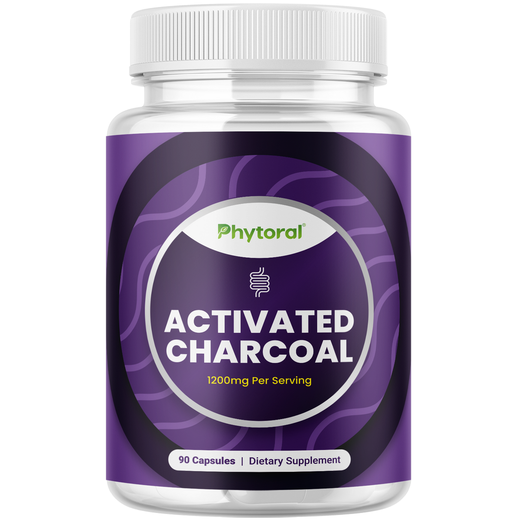 Activated Charcoal 1200mg per serving - 90 Capsules - Phytoral Vitamin Gummies